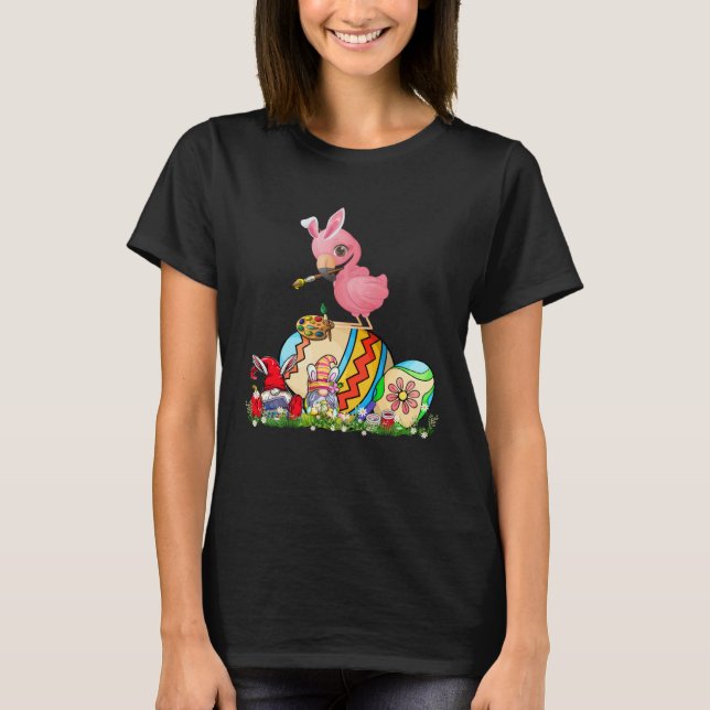 T-shirt Easter Bunny Flamingo With Gnomes Painting Chocola (Devant)
