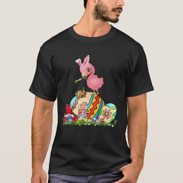 T-shirt Easter Bunny Flamingo With Gnomes Painting Chocola (Devant)
