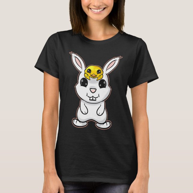 T-shirt Easter Bunny With Cute Chick on Head On Easter (Devant)