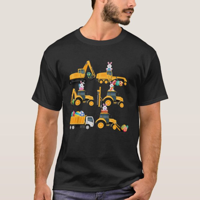 T-shirt Easter day Bunny Construction Trucks  Boys Kids To (Devant)