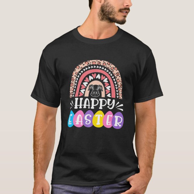 T-shirt Easter Day Rainbow Easter Bunny Happy Easter Day (Devant)