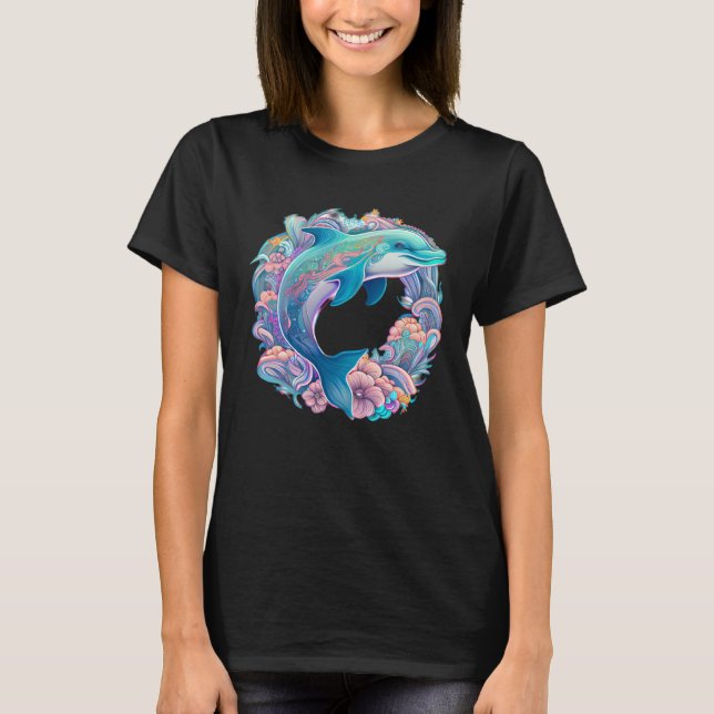 T-shirt Easter festive Illustration with charming Dolphin  (Devant)