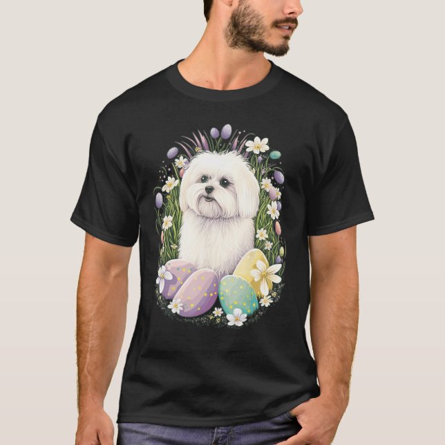 T-shirt Easter Maltese dog Bunny Eggs Dog on Easter Maltes (Devant)