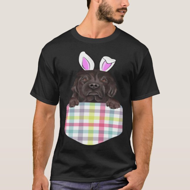 T-shirt Easter Plaid Newfoundland Bunny Dog In Pocket (Devant)