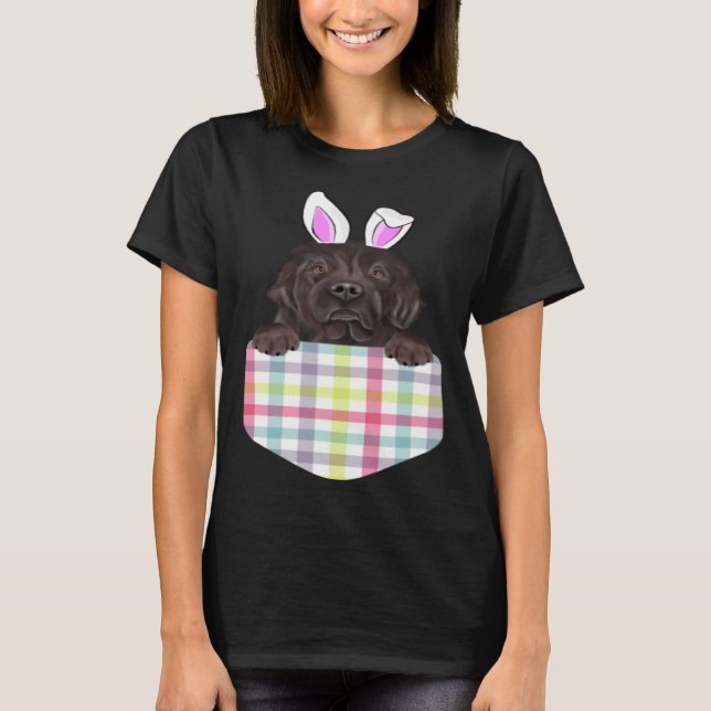 T-shirt Easter Plaid Newfoundland Bunny Dog In Pocket (Devant)