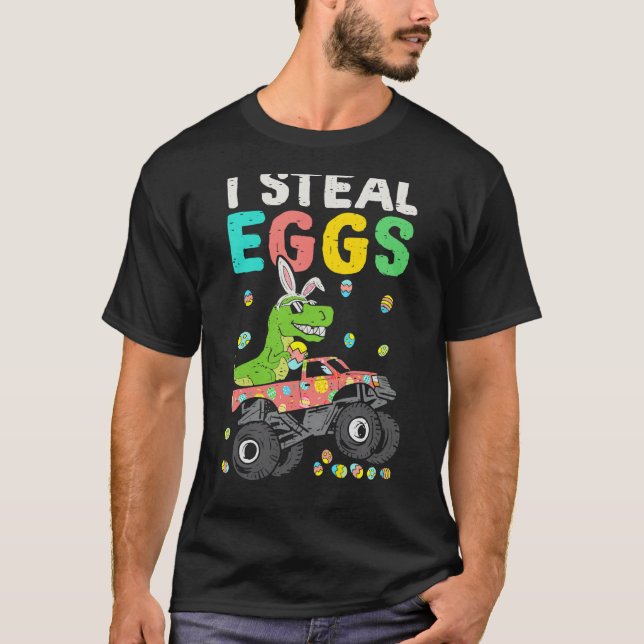 T-shirt Easter Rex Dinosaur Monster Truck Eggasaurus Boys  (Devant)