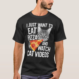 T-shirt Eat Pizza Watch Cat Vidéos Drôle Alimentation Grap