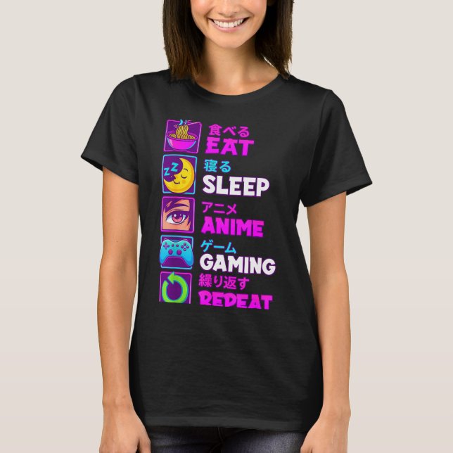 T-shirt Eat Sleep Anime Gaming Repeat Kawaii Otaku Anime M (Devant)