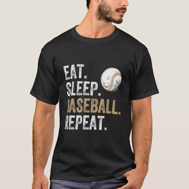 T-shirt Eat Sleep Baseball Repeat Baseball And Player Fan (Devant)