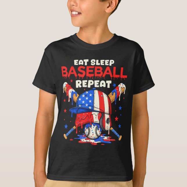 T-shirt Eat Sleep Baseball Repeat Funny Ice Cream Drip Cro (Devant)