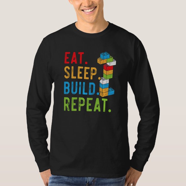 T-shirt Eat Sleep Build Répéter Master Builder Bricks Bloc (Devant)