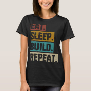 T-shirt Eat Sleep Build Répéter Retro Blocs Vintages Build