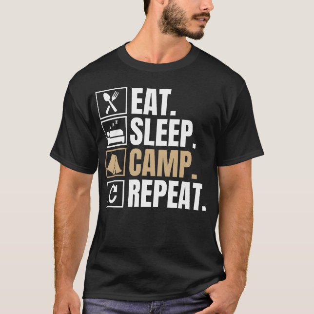 T-shirt eat sleep camp repeat girl (Devant)