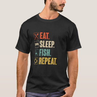 T-shirt Eat Sleep Fish Repeat Funny Fishing Fisherman Vint