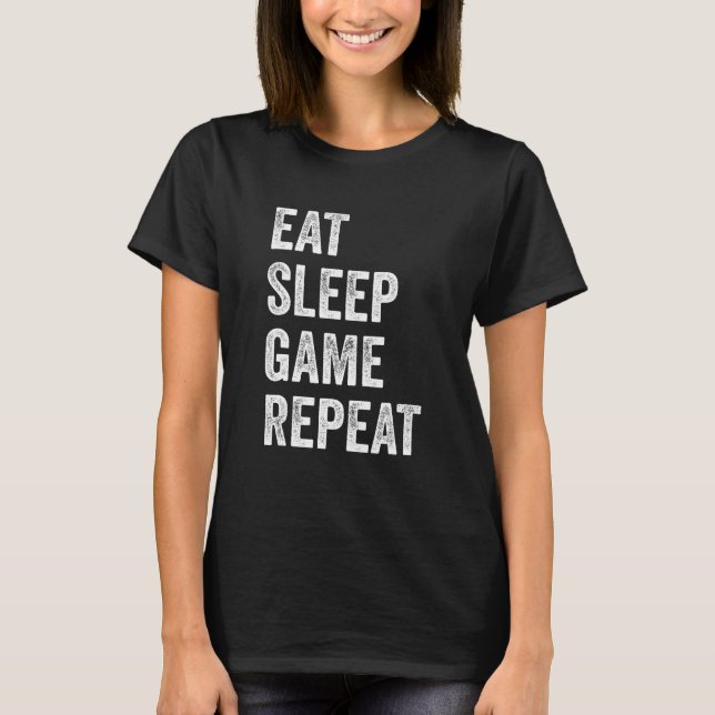 T-shirt Eat Sleep Game Repeat  Video Games Gaming Men Boys (Devant)