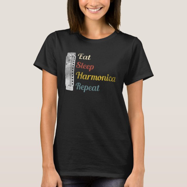 T-shirt Eat Sleep Harmonica Repeat Harmonica (Devant)