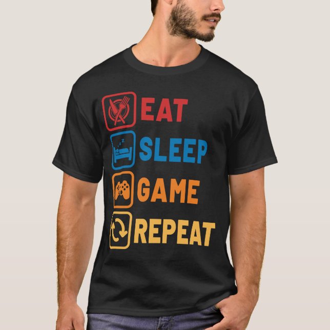 T-shirt Eat Sleep Jeu Répéter Funny Gamer Controller (Devant)