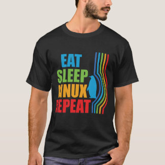 T-shirt Eat Sleep Linux Repeat Retro Penguin Nerd Geek