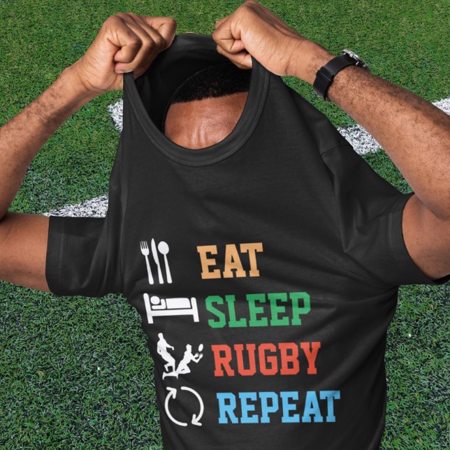 T-shirt Eat Sleep Rugby Répéter Sport Dark Version (Eat Sleep Rugby Repeat Sport Dark Version T-Shirt from Ricaso)