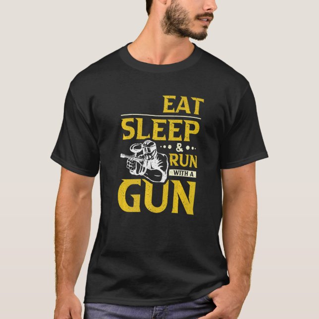 T-shirt Eat Sleep & Run With a Gun Paintball (Devant)