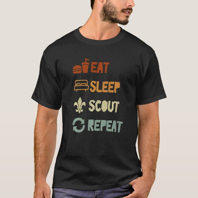 T-shirt Eat Sleep Scout Repeat For Camping Enthusiast Desi (Devant)