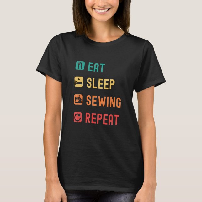 T-shirt Eat sleep sewing repeat with tick check boxes (Devant)