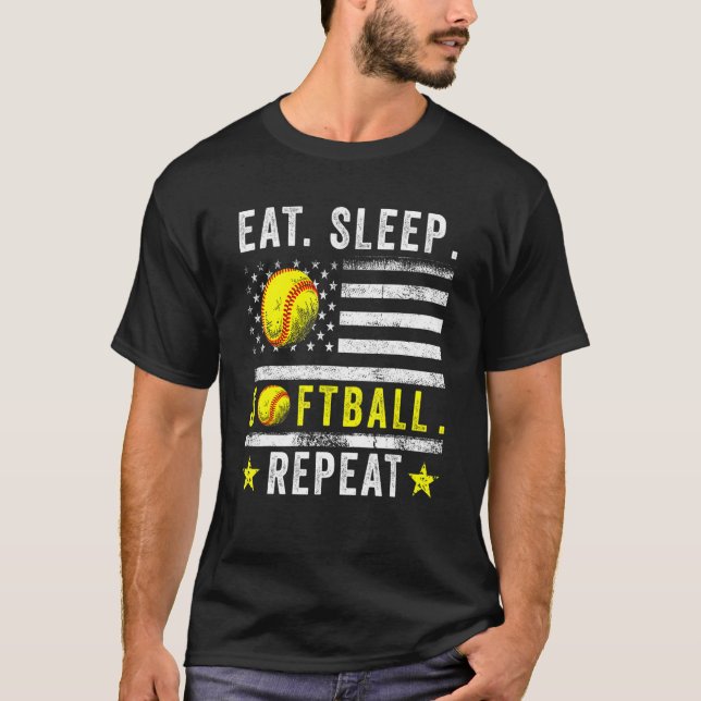 T-shirt Eat Sleep Softball Repeat Softball Coach Américain (Devant)