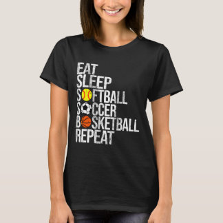 T-shirt Eat Sleep Softll Soccer Sketll Repeat Funny Sport 