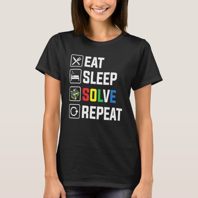T-shirt Eat Sleep Solve Repeat Cube Puzzle Speed Cubing (Devant)