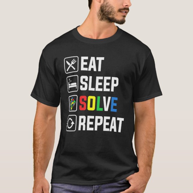 T-shirt Eat Sleep Solve Repeat Cube Puzzle Speed Cubing (Devant)