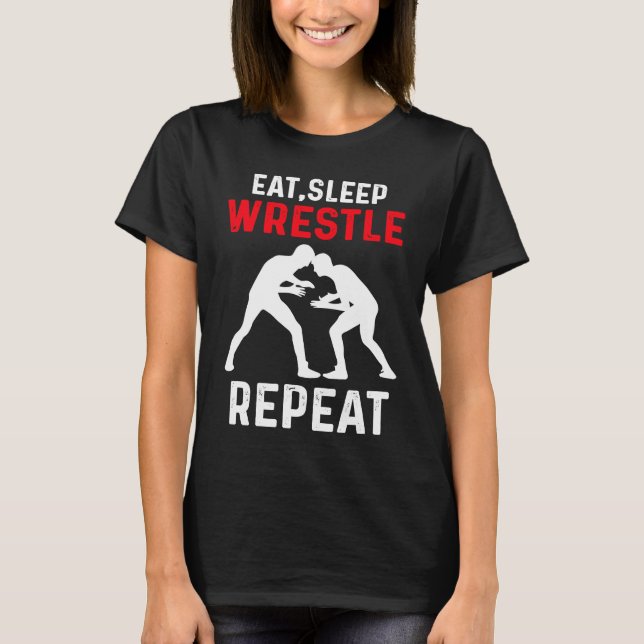 T-shirt Eat Sleep Wrestle Repeat Wrestling (Devant)