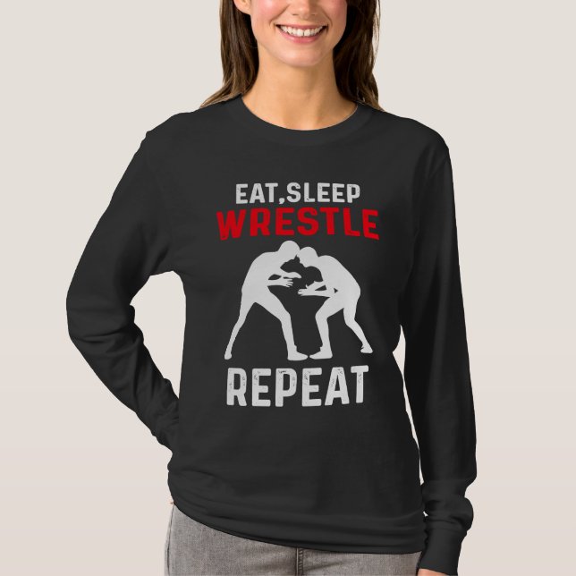 T-shirt Eat Sleep Wrestle Repeat Wrestling (Devant)