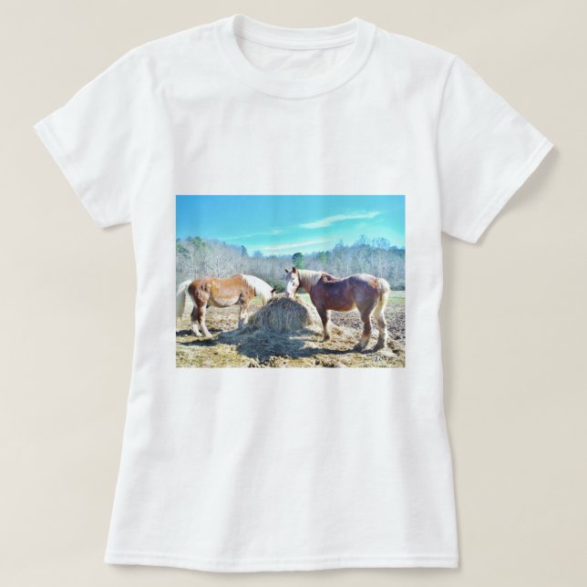 T-shirt Ébauche secourue Chevaux mangeant foin (Design devant)