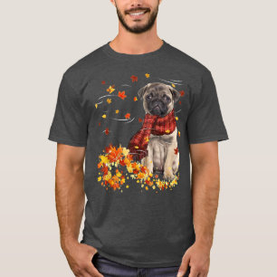 T-shirt Écharpe automnale Chien Chien d'automne en chute F
