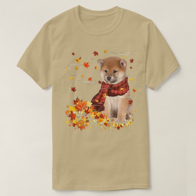 T-shirt Écharpe automnale Shiba Inu Chien Automne Tombant  (Design devant)