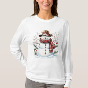 T-shirt Écharpe carreaux classique bonhomme de neige aquar