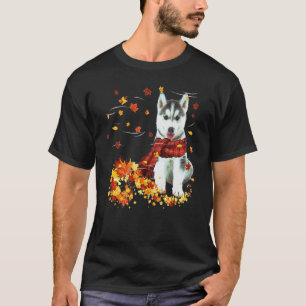 T-shirt Écharpe d'automne Husky Chiens Feuilles d'automne