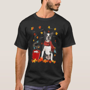 T-shirt Écharpe de chien Boston Terrier Chocolat Automne