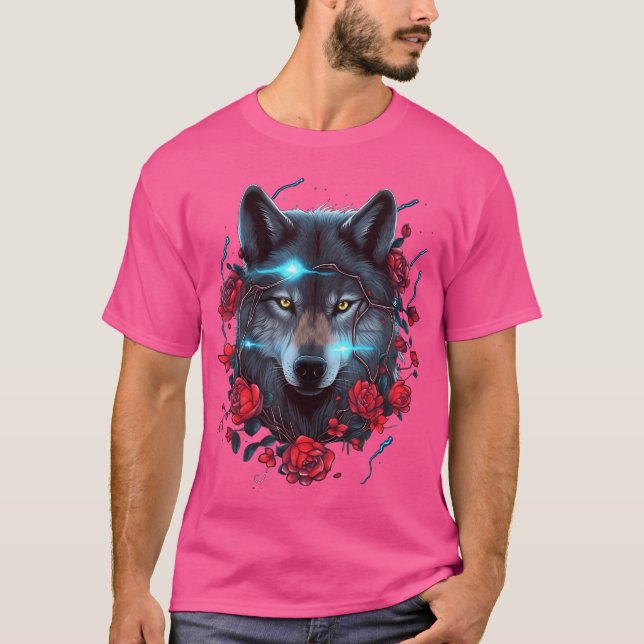 T-shirt Éclair Loup Et Rose (Devant)