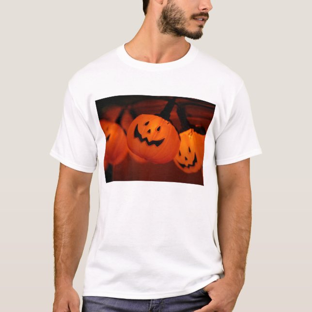 T-shirt Éclairage Citrouille d'Halloween Blanc Tee - shirt (Devant)