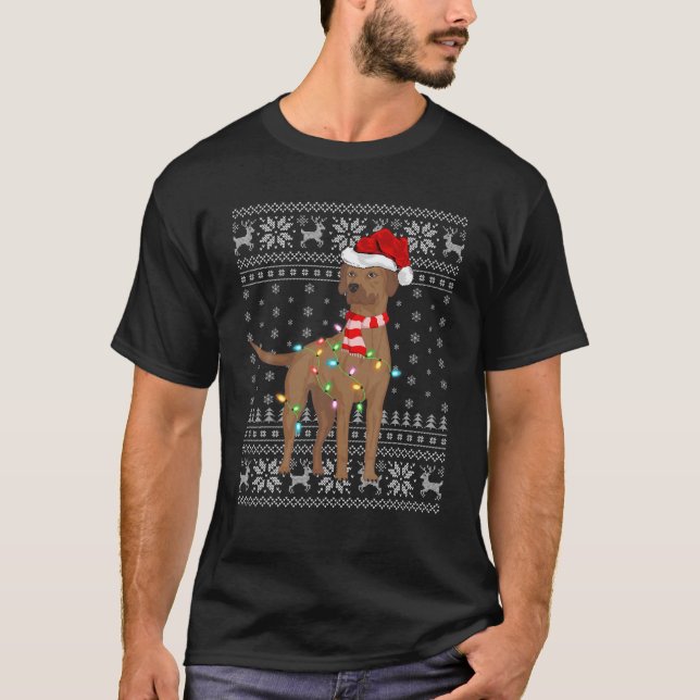 T-shirt Éclairage de Noël Chapeau de Noël Vilain Rhodesian (Devant)