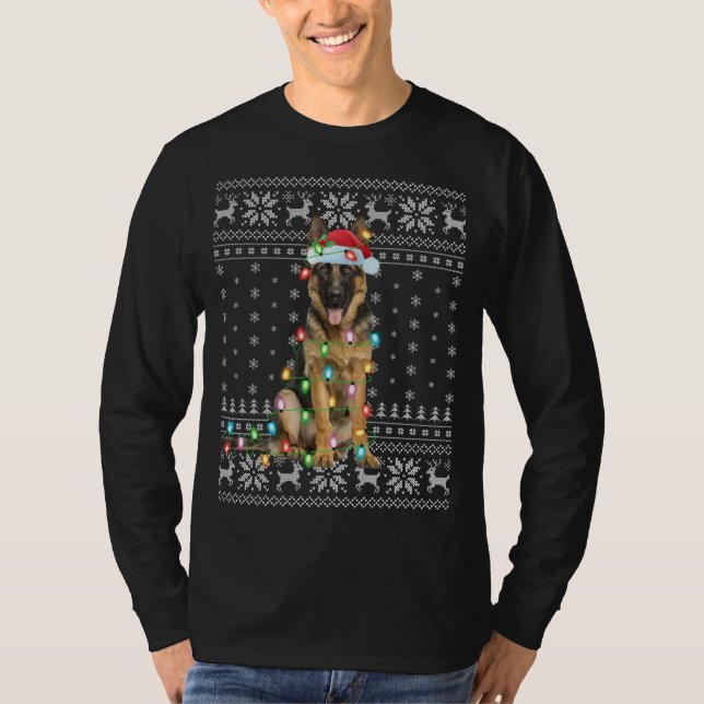T-shirt Éclairage de Noël chapeau laide berger allemand Ch (Devant)