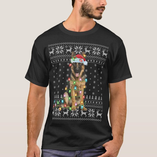 T-shirt Éclairage de Noël chapeau laide berger allemand Ch (Devant)