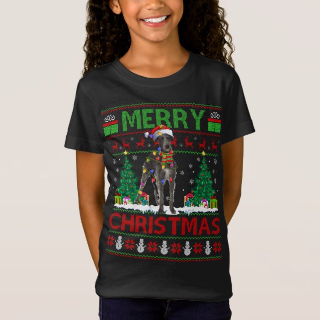T-Shirt Éclairage de Noël chapeau laide Wolfhound irlandai (Devant)