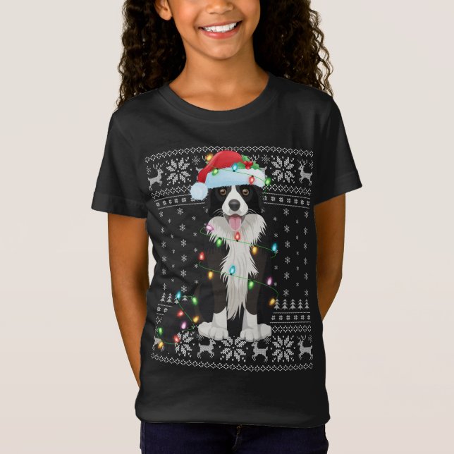 T-Shirt Éclairage de Noël Chapeau Vilain frontière Collie  (Devant)