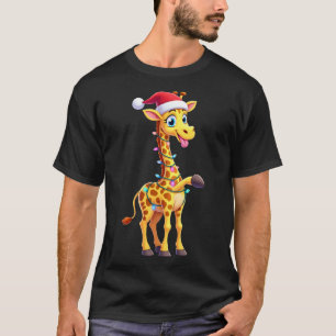 T-shirt Éclairage de Noël de girafe drôle Santa girafe Noë
