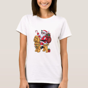 T-shirt Éclairage de Noël Père Noël équitation Goldendoodl