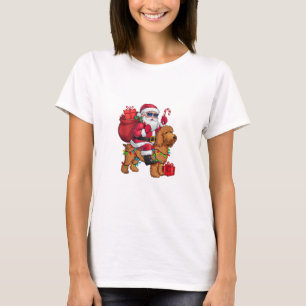T-shirt Éclairage de Noël Père Noël équitation Goldendoodl