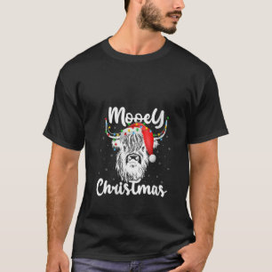 T-shirt Éclairage de Noël Père Noël Highland Cow Moey Noël