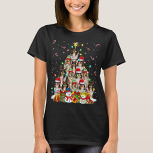 T-shirt Éclairage de Noël Père Noël Rough Collie Chien Noë